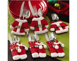 Kerst Bestekhouder 6 Stuks - 14 Cm - Rood wit