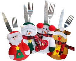 Kerst Bestekhouder Kerst Kerstdecoratie Tafel Bestek Zakjes Kerstdiner Rendier Kerstman – 4 Stuks
