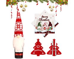 Kerst Bestekhouders - Servetten Flesdecoratie - Feestelijk Diner - Zachte Vilt Kwaliteit - 16x16x1 cm - Rood Groen
