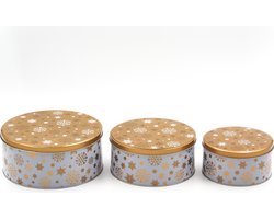 Kerst Blik Set met Gouden Sneeuwvlokken Design - Bewaarblik - 3 stuks