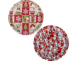 Kerst borden - 2x st - 26 cm - metaal - kerst thema - kerstservies kerst bordjes