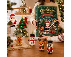 kerst bouwsteen ornament adventskalender 2026 - 24 stuks - meerkleurig - plastic materiaal - 8cm platte hangornamenten - mini kerstfiguren ontwerp - kerstboom hangdecoratie - geschikt voor kerstfeest en interieur decoratie