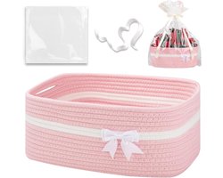 Kerst Cadeau Mand Set - Cadeaumand - 35 x 25 x 15 cm - Gevlochten Mand met Zak en Lint - voor Kerst Cadeaus - roze