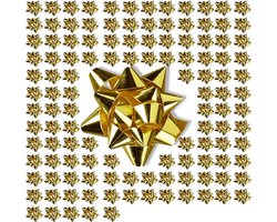 Kerst Cadeau Strikjes - 100 Stuks - Cadeau Strik - 5 Cm Zelfklevende Cadeaulinten - Decoratie Strik - Mini Decoratieve Strikken - Kerst Ster - Zelfklevend - Geschikt Voor Kerst, Verjaardag, Bruiloft, Feest - Goud