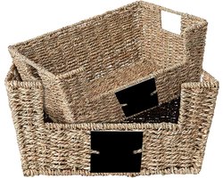 Kerst Cadeaumand Opbergmand set van 2 gevlochten rotanmand - decoratieve opbergdoos organizer - zeegras mandjes plank werkblad kast - organizer mandje
