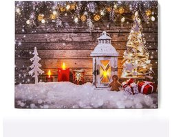 Kerst Canvas Schilderij - Wanddecoratie - Kerstsfeer Creëren - Met LED Lichtjes - 40 x 30 cm - Multicolor