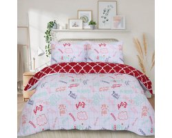 Kerst - Christmas Home impressions® Beau Bedrukt Dekbed - Wonderbed - Dekbed Zonder Overtrek - Rood Wit - 240 x 220 cm - 2 in 1 dekbed - Wasbaar - Met 2 kussensloop - Wasbaar hoesloos dekbed - All Year Winterdekbed & Zomerdekbed