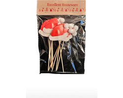 kerst coctailprikkers - cocktailspiesse - cocktail - sate prikker - kerstmuts prikker - kerst partyprikkers – kerst versiering - cupcake prikkers - kerst prikkers - sate prikker kerst - versiering op tafel - 10x kerstmuts