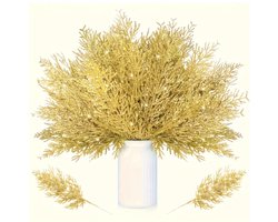 Kerst decoratie - 15 stuks Gouden Kerst Kunstmatige Takken - Sparkelende Dennen Takken, 35.56 cm, Gebruikt voor Kerstboom Decoraties, DIY Bloementuinen, Huis Decoratie Ambachten, Vakantie Feest Decoraties