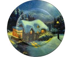 Kerst Decoratie Bord Huisje - Multicolor - Kunststof - Ø33cm - kerstmis