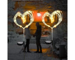 Kerst decoratie buiten Zonne-tuinverlichting-Buiten-120led-Zonne-vuurwerk-Licht-Op-zonne-energie-Decoratief-Stake-Landschap-Licht-DIY-Bloemen-Koperdraad-Lamp-voor-Loopbrug-Achtertuin-Kerstversiering-Partijen (warm wit)