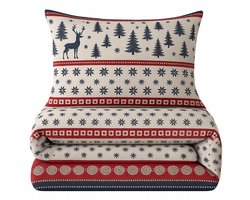 Kerst Dekbedovertrek 140x200 Katoen Satijn met Kerstbomen & Rendieren
