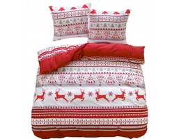 Kerst Dekbedovertrek 200x220cm Katoen Satijn Rood Rendier