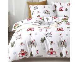 Kerst Dekbedovertrek Kinderen 160x200cm Katoen Satijn | Winterthema