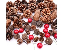 Kerst Dennenappels En Rode Berrie - 150x stuks - Natuurlijke Dennenappels Voor Diy Craft Kerstkrans Kerstboom Decoraties Kerstfeest Ornament Woondecoratie Winter Decor