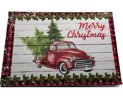 Kerst Deurmat - Deurmat kerstauto - Linnen Kerstmat - Deurmat - Vloermat - Antislip - Droogloopmat - Deurmat met tekst - Decoratieve Deurmat - Merry Christmas Deurmat - Deurmat Voor Binnen en Buiten - 59,5x40 CM