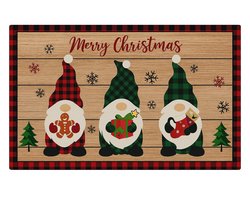 Kerst Deurmat - Deurmat kerstmannen - Kerstmannen Bruin - Linnen Kerstmat - Deurmat - Vloermat - Antislip - Droogloopmat - Deurmat met tekst - Decoratieve Deurmat - Merry Christmas Deurmat - Deurmat Voor Binnen en Buiten - 59,5x40 CM
