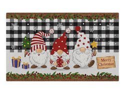 Kerst Deurmat - Deurmat kerstmannen - Linnen Kerstmat - Wit / Zwart - Deurmat - Vloermat - Antislip - Droogloopmat - Decoratieve Deurmat - Merry Christmas Deurmat - Deurmat Voor Binnen en Buiten - 59,5x40 CM