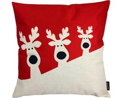 Kerst 'Familie Rendier' Kussenhoes | Katoen / Linnen | 45 x 45 cm