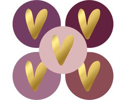Kerst - Geboorte - Huwelijk Sluitsticker - Sluitzegel Groot - 4 assorti – Gouden Hart | Paars - Nude - Roze - Taupe | Hart - Hartjes - Stickers | Envelop sticker - Geboorte kaart | Cadeau – Gift – Cadeauzakje | Traktatie - Babyshower | DH Collection