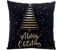 Kerst 'Golden Tree' Kussenhoes | Katoen/Polyester | 45 x 45 cm | Zwart / Goud