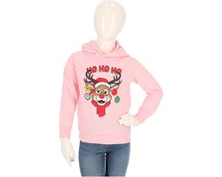 Kerst Hoodie kinderen - Roze - Maat 140/146 - kersttrui jongens - kersttrui meisjes - kerst trui kinderen - kersttrui kinderen