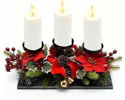Kerst Kandelaar - Tafeldecoratie Kaarshouder - Feestelijke Sfeer Creëren - Met Bessen en Dennenappels