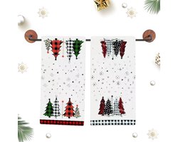 Kerst Keukendoeken Katoen 66 x 45 cm - Set van 2 - Wit