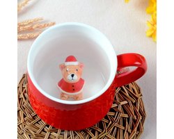 Kerst Kopje 3d Beer - Keramisch Ontbijt Mok - Met Verassende Sneeuwman Santa Design - 1 Stuk - Voor Vrienden Familie Rood