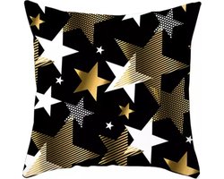 Kerst kussenhoes Design 3 Zwart met Goud en Witten Sterren |Kerst kussen| Kerstdagen | Feestdagen |Kerst |Decoratie |Woondecoratie |Kussenslopen |December |Cadeau