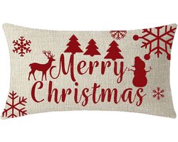 Kerst Kussenhoes - Reindeer en Sneeuwman Ontwerp - Decoratieve Beigekleurige zaak Kussenhoes 12x20 inch voor Sofa