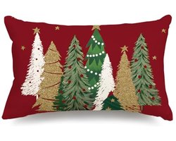 Kerst Kussenhoezen 30x50cm - Velvet Rode Kussens voor Kerstdecoratie - Winter Decoratieve Kussens voor Bank