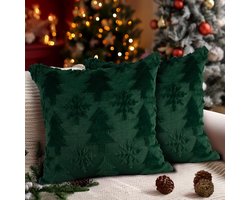 Kerst Kussenhoezen 40 x 40cm Set van 2, Fluwelen Decoratieve Kussens voor Woonkamer, Slaapkamer en Bank Versiering met Sneeuwvlokken Design