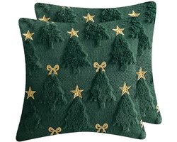 Kerst Kussenhoezen 45x45 cm (Set van 2) - Luxe Groene Pluche Kussenslopen met 3D Kerstboom & Gouden Details - Zachte Sierkussenhoezen voor Bank & Woonkamer
