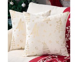 Kerst Kussenhoezen 45x45 – Luxe Crème Fluweel, 2-delige Set voor Woon- & Slaapkamer