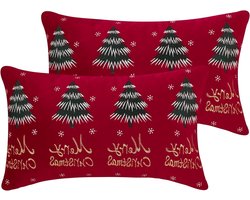 Kerst Kussenhoezen - Decoratieve Hoezen - Feestelijke Decoratie - Geborduurd Design - 30x50 cm - Rood