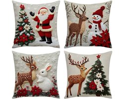 Kerst Kussenhoezen Set – 4 Stuks Winter Linnen Kussenslopen – Decoratieve Sierkussens Voor Bank, Bed En Woonkamer – Gezellige Kerst Decoratie – Wasbare Kussenhoezen Voor Thuis En Cadeau Idee – Bankkussenhoes Kerststijl