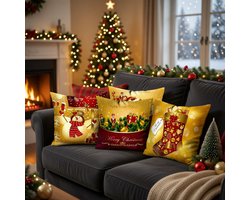 Kerst kussenhoezen set van 4 - 40x40 cm - goud - winter sierkussenhoezen met kerstmotieven - woonkamer en bank