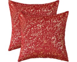 Kerst Kussenhoezen - Sfeervolle Decoratie - Feestelijke Aankleding - Zachte Fleece Stof - 45x45 cm - Rood