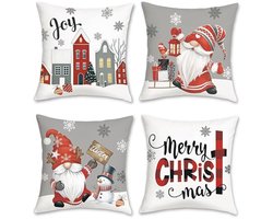 Kerst- Kussenloop - Kussenhoezen - Kerstmis - Sneeuwvlok - Sneeuwpop - Decoratieve Kussenhoezen - Decoratieve Sierkussenhoezen voor Bank - Slaapkamer - Huis - Winter - Decoratie - Set van 4 - Grijs - 45 x 45 CM