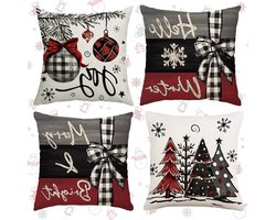 Kerst Kussenset met 4 Stuks Kussenhoezen voor Sofa - 45x45 cm
