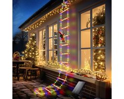 Kerst LED-ladderverlichting met klimmende Kerstman, 3,2 m 295 leds, Kerstman op ladder met lampjes, Kerstraamhanglampen voor binnen- en buitentuindecoraties, veelkleurig