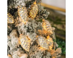 Kerst LED-lampjes in de vorm van een dennenappel, 2m 10 LED's koperdraad lichtsnoer, op batterijen, binnen/buiten, warm wit, gouden lichtslingers voor kerstversiering in de tuin