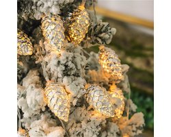 Kerst LED Lichtsnoer dennenappelvormig, 2m 10 LED's koperdraad lichtsnoer, op batterijen, binnen/buiten, warm wit, gouden lichtslingers voor kerstversiering in de tuin