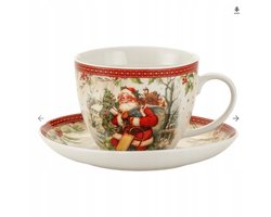 Kerst Mok met Schotel 400ml - Vrolijke Kerstman Design