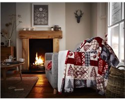 Kerst Patchwork Rood Extra Groot XXL Nepbont Sherpa Fleece Deken
