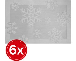 Kerst Placemat - 6 stuks Placemats - Zilver Sneeuwvlokken