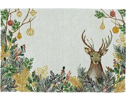 Kerst Placemat set van TWEE - 32 x 48 cm - Placemats voor kerst met rendier kerstgroen en kerstballen
