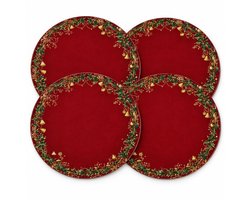 Kerst Placemats 4 Stuks Rond 36 cm - Feestelijke Tafelmatten met Kerstmotieven - Wasbare Tafeldecoratie voor Kerstdiner Kerstavond en Feestdagen - Decoratieve Onderleggers voor Eettafel Keuken en Huis