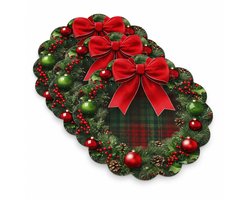 Kerst Placemats 4 Stuks Rond 36 cm - Feestelijke Tafelmatten met Kerstmotieven - Wasbare Tafeldecoratie voor Kerstdiner Kerstavond en Feestdagen - Decoratieve Onderleggers voor Eettafel Keuken en Huis